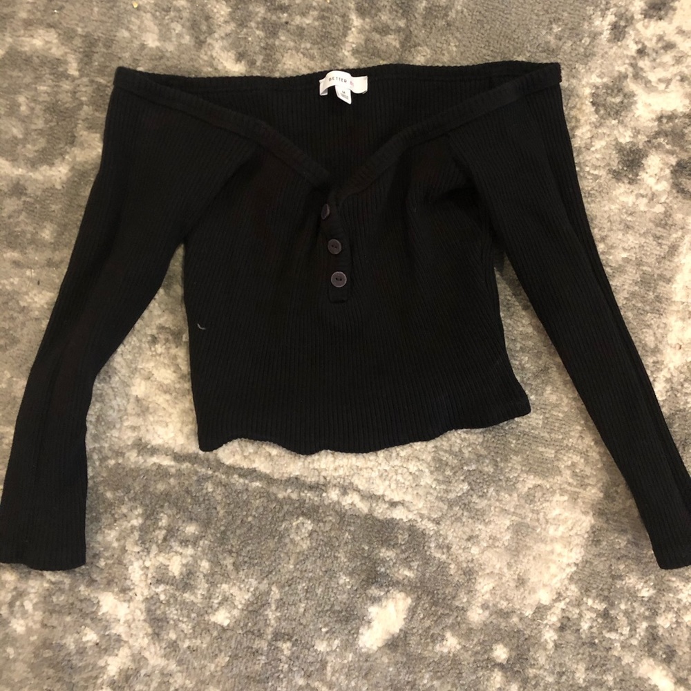 Black Crop Open Shoulder Top